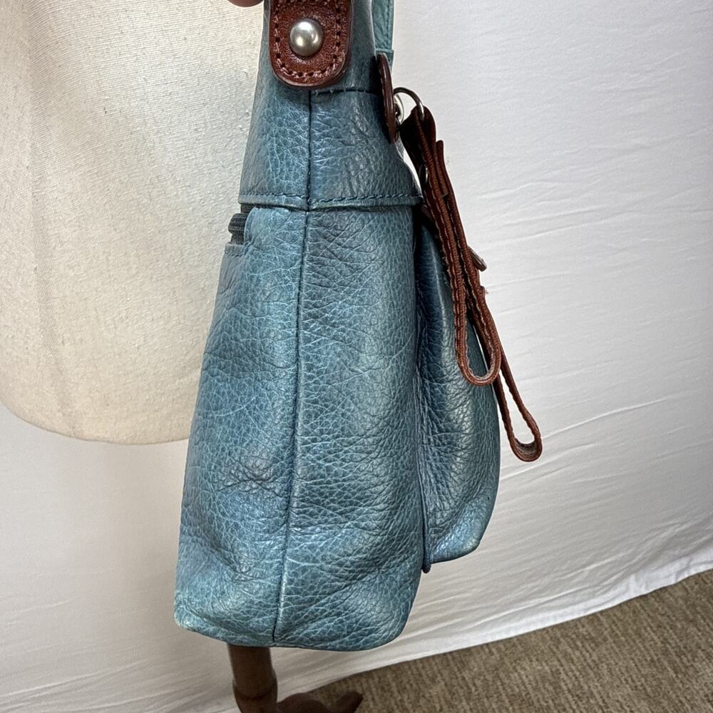 Osgoode Marley Two Tone Leather Crossbody Bag Purse Teal Blue Brown Multi Pocket - Picture 4 of 8